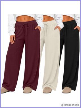Plus Size Women's Lounge Pants Wide Leg Sweatpants 3 Pack